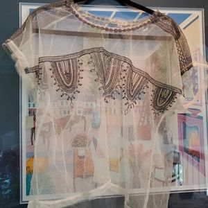 Cecico sheer cream top Gray decorations size S